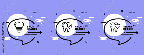 Dentistry set icon. Dental treatment. Healthy teeth. Dentist, patient. Health care concept. Infographic timeline with icons and 3 steps. Vector line icon for Business and Advertising