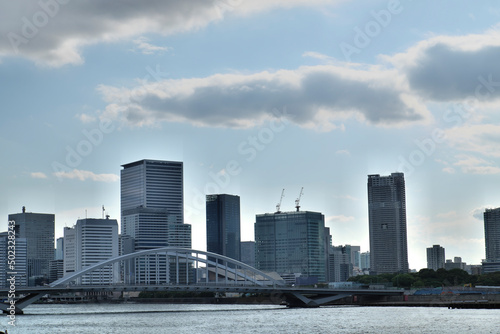                                                                                          2022      Tokyo waterfront with skyscrapers  Sumidagawa Tukijiji-OohashI bridge Tokyo 2022 