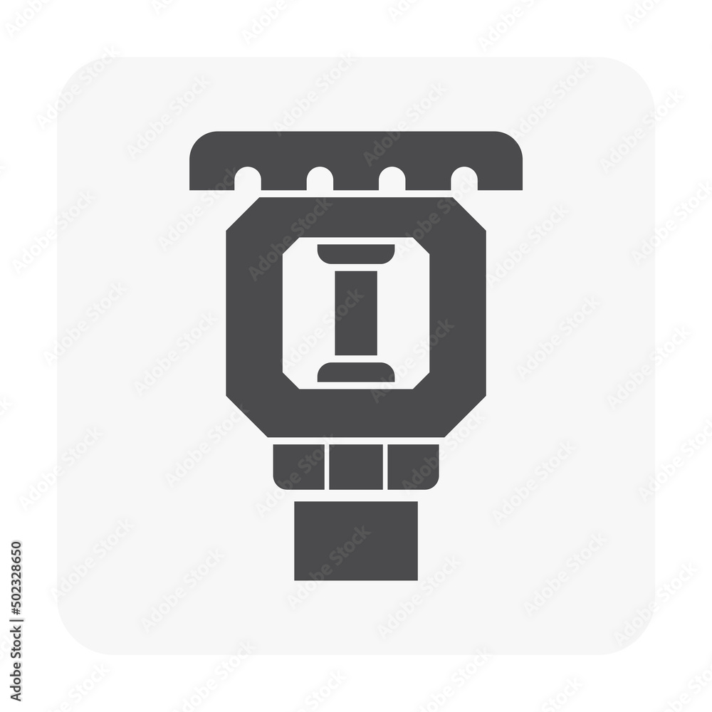 Fire sprinkler head vector icon with liquid in glass bulb. Ceiling extinguisher, security tool in fire alarm system to automatic heat detector, firefighting, suppression fire by spray water for safety Fire sprinkler head vector icon with liquid in glass bulb. Ceiling extinguisher, security tool in fire alarm system to automatic heat detector, firefighting, suppression fire by spray water for safety