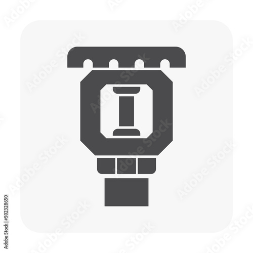 Fire sprinkler head vector icon with liquid in glass bulb. Ceiling extinguisher, security tool in fire alarm system to automatic heat detector, firefighting, suppression fire by spray water for safety