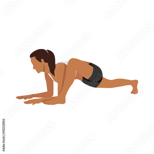 Woman doing Lizard pose utthan pristhasana exercise. Flat vector illustration isolated on white background