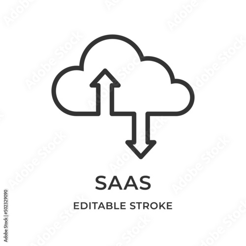 Saas. Software as a service. Cloud Computing Model. Remote use. Vector illustration. Editable stroke linear icon.