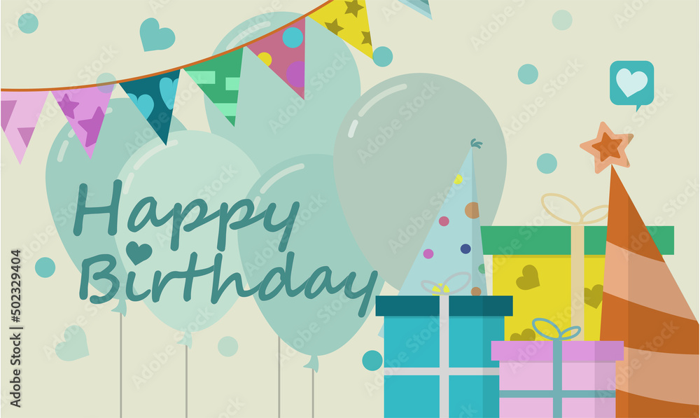 Editable text happy birthday celebration with balloon, colorful ribbon, gift decorative illustration vector abstract background Editable text happy birthday celebration with balloon, colorful ribbon, gift decorative illustration vector abstract background