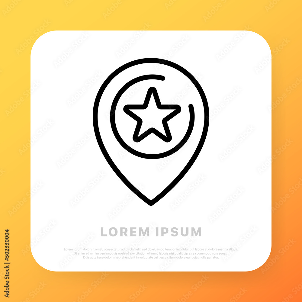 Pointer line icon. Pointer with star, achievement, mark, place. Location concept. Line icon style. Vector line icon for Business and Advertising Pointer line icon. Pointer with star, achievement, mark, place. Location concept. Line icon style. Vector line icon for Business and Advertising