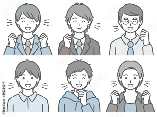 喜ぶ若い男性の上半身セット