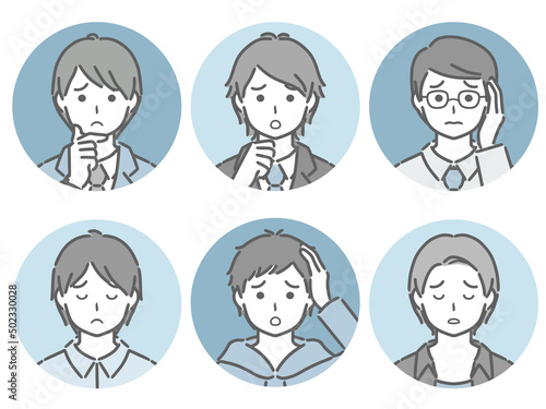 困る若い男性の丸アイコンセット