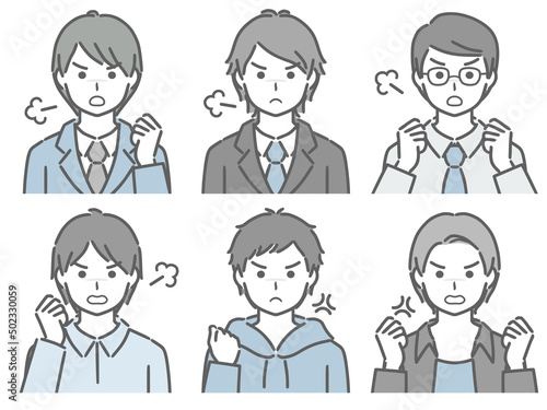 怒る若い男性の上半身セット
