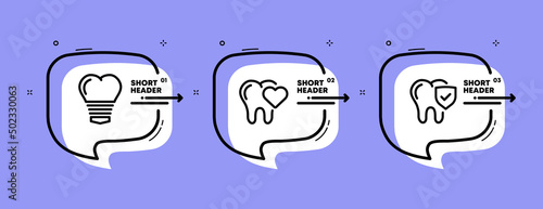 Dentistry set icon. Stomatology. Tooth, treatment, white teeth, health. Health care concept. Infographic timeline with icons and 3 steps. Vector line icon for Business and Advertising