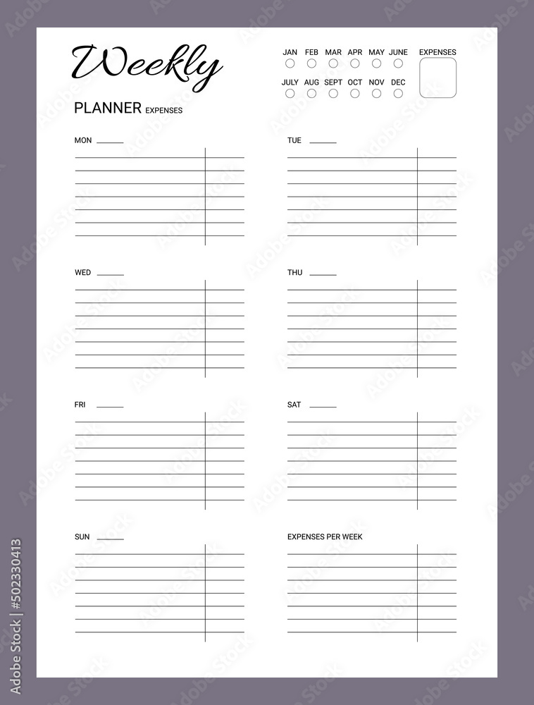 Weekly Financial Planner to track income and Expenses black and white Weekly Financial Planner to track income and Expenses black and white