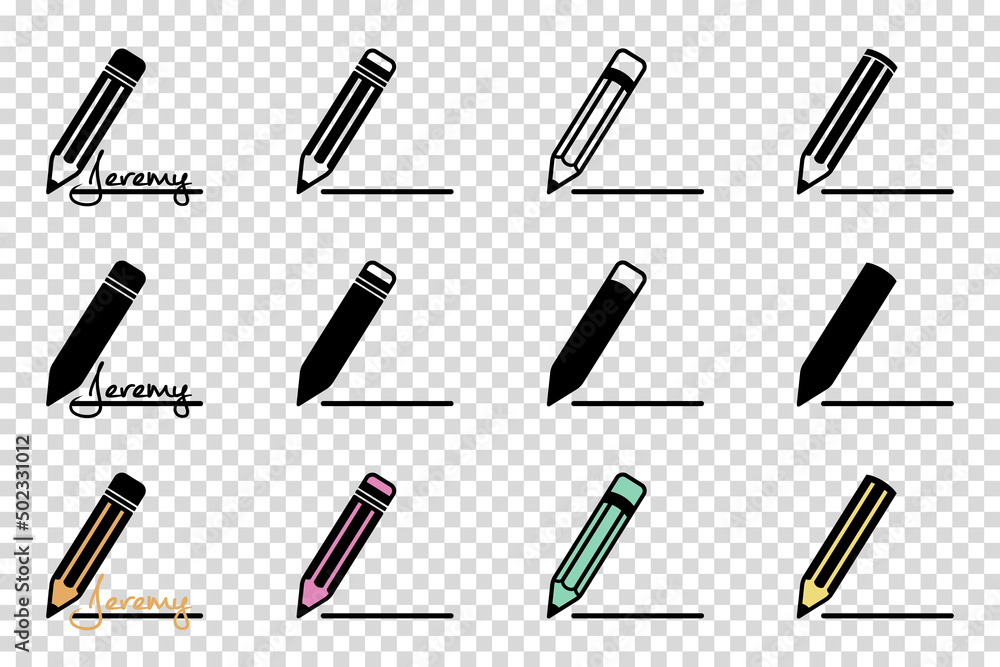 Pencil Icon Set - Different Vector Illustrations Isolated On Transparent Background Pencil Icon Set - Different Vector Illustrations Isolated On Transparent Background