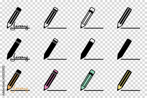Pencil Icon Set - Different Vector Illustrations Isolated On Transparent Background
