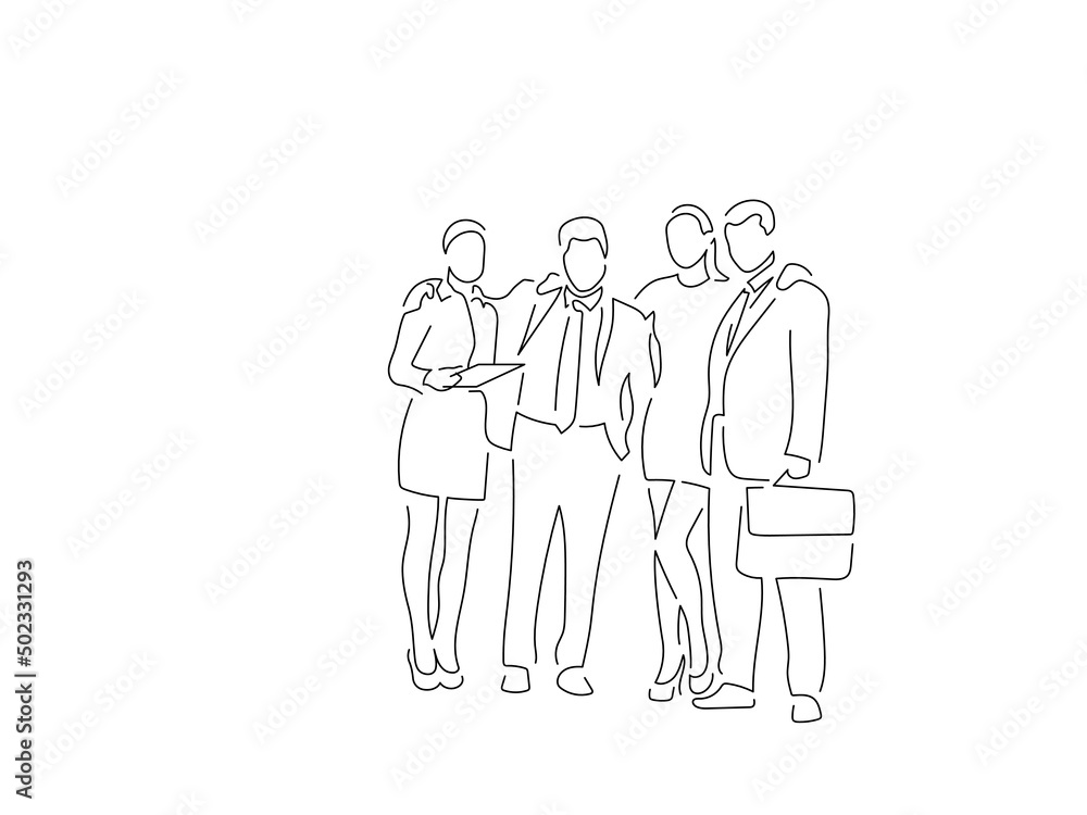 Company work team in line art drawing style. Composition of a group of business people doing their job. Black linear sketch isolated on white background. Vector illustration design. Company work team in line art drawing style. Composition of a group of business people doing their job. Black linear sketch isolated on white background. Vector illustration design.