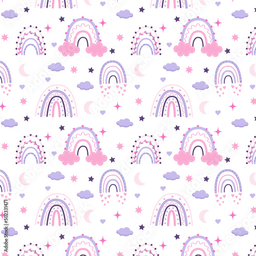 background with a rainbow in Scandinavian style. Pastel colors. Pastel rainbow in boho style