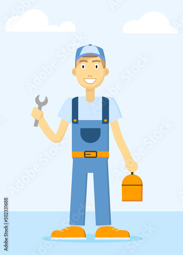 Worker with tools, repairman or plumber. Vector illustration, flat design © mila_1989