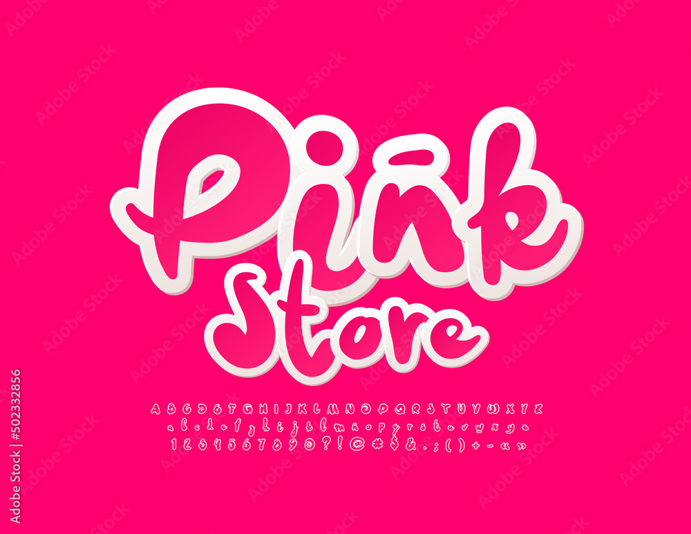 Vector cute logo Pink Store with Handwritten Font. Decorative sticker ...