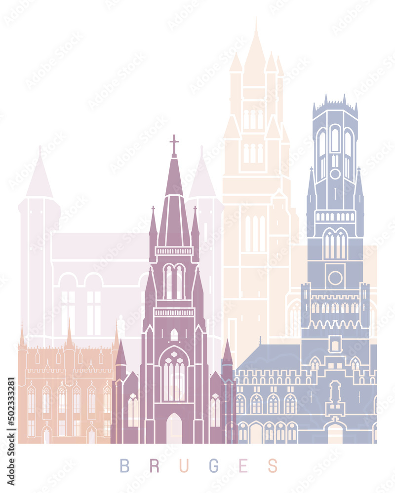 Bruges skyline poster Pastel