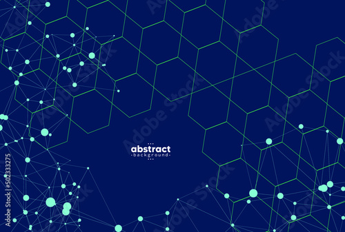 abstract hexagon with particle blue dot on navyblue backgroundcan be use for airline brochure website template technology product advertisement vector eps.