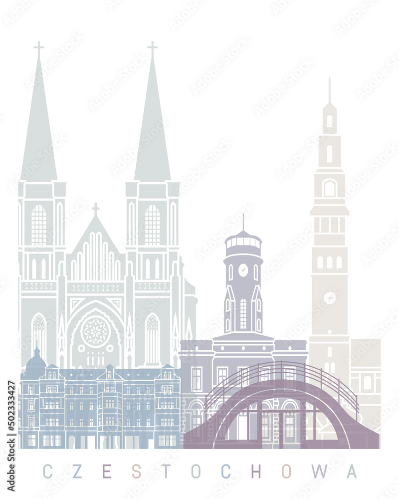 Obraz premium CZESTOCHOWA SKYLINE POSTER PASTEL
