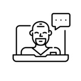 Healthcare specialist giving an online consultation. Pixel perfect, editable stroke line art icon