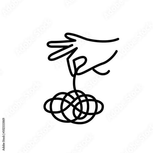 Untangling a messy knot. Metaphor of psychotherapy process. Pixel perfect, editable stroke line art icon