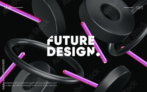 3d metal shapes in chaotic movement. 3d vector illustration. 