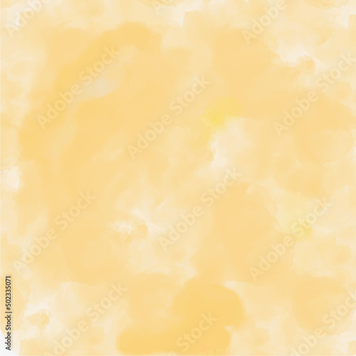 Yellow watercolor paint brush aquarelle textured paper gradient abstract background with irregular spots. Yellow cloud sky backdrop. Cute positive vintage template design.
