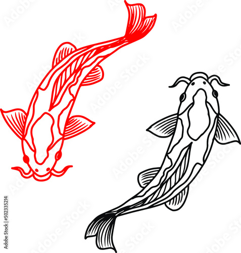 vector outline illustration of two koi fish clipart