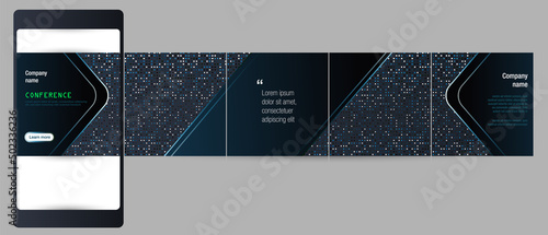 Instagram social media carousel post background template for business management, information technology, data processing, Christmas content. vector banner dark blue and black