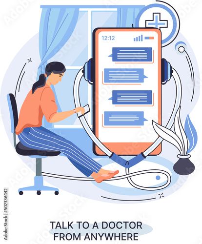 Online medical services mobile application consultation and prescription medicine professional doctor connecting and giving consultation for patient anywhere telemedicine metaphor, health care program