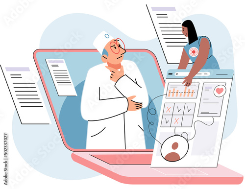 Online medical services mobile app, consultation and prescription medicine, diagnostics, professional doctor connecting and giving consultation for patient, telemedicine metaphor, health care program