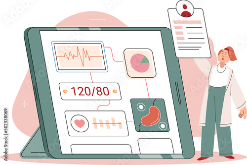 Online medical consultation and support metaphor. Online doctor. Healthcare services, Ask doctor. Tele medicine e-health service. Therapist videocalling phone screen. Diagnosis treatment of patients