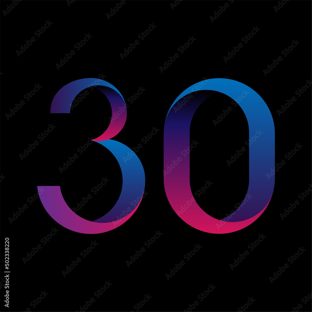 Neon blue-pink number thirty on a black background. Vector stock image Neon blue-pink number thirty on a black background. Vector stock image