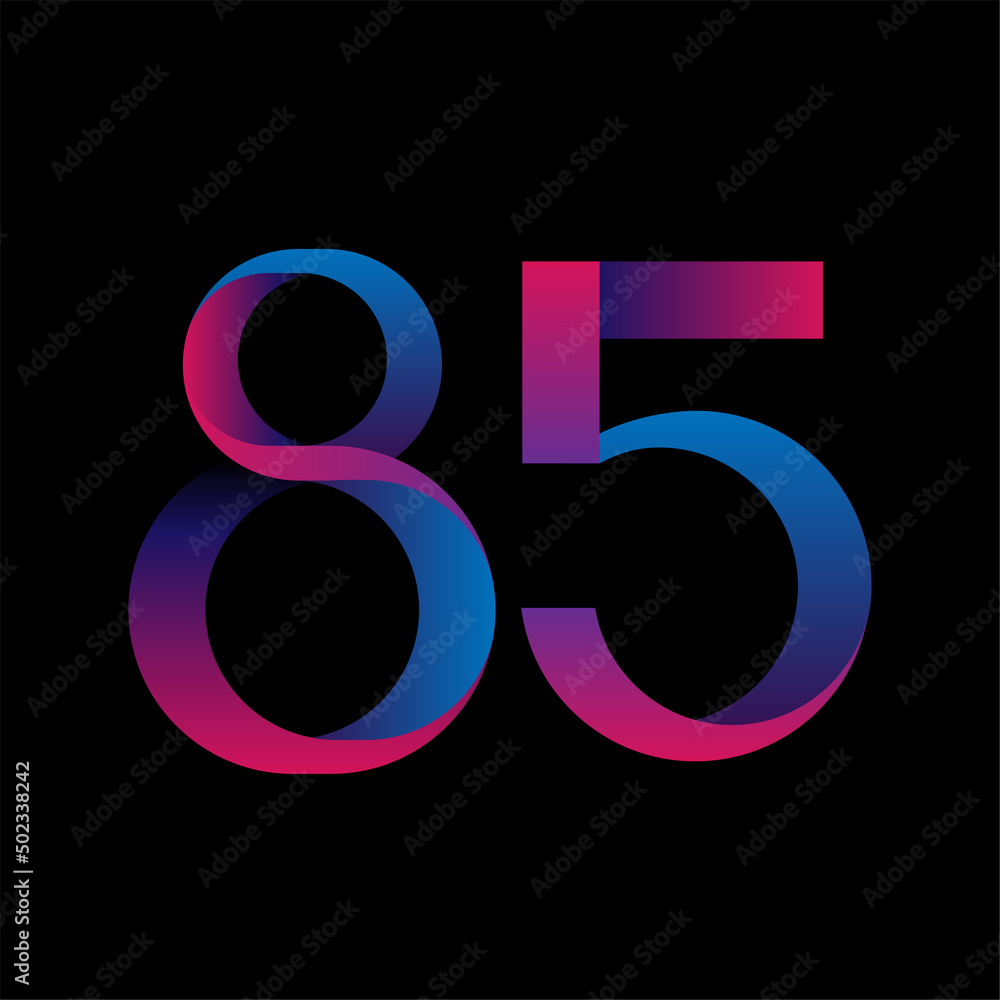 Obraz premium Neon blue-pink number eighty-five on a black background. Vector stock image