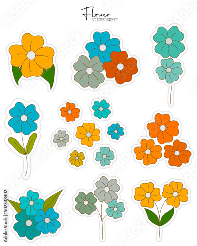 Collection of minimal flower stickers. Bullet journal stickers, planner, scrapbook stickers design.