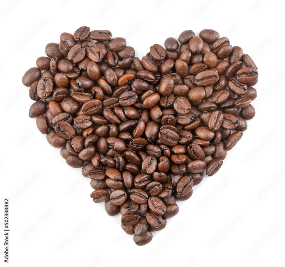 Obraz premium coffee beans in heart shape white background isolated