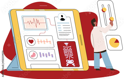 Online medical consultation and support metaphor. Online doctor. Healthcare services, Ask doctor. Tele medicine e-health service. Therapist videocalling phone screen. Diagnosis treatment of patients