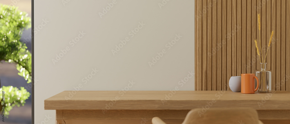 Picture of Minimalist Scandinavian home interior design with copy space on wood ...