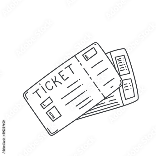 Ticket outline icon. Linear sketch vector illustration of raffle ticket.