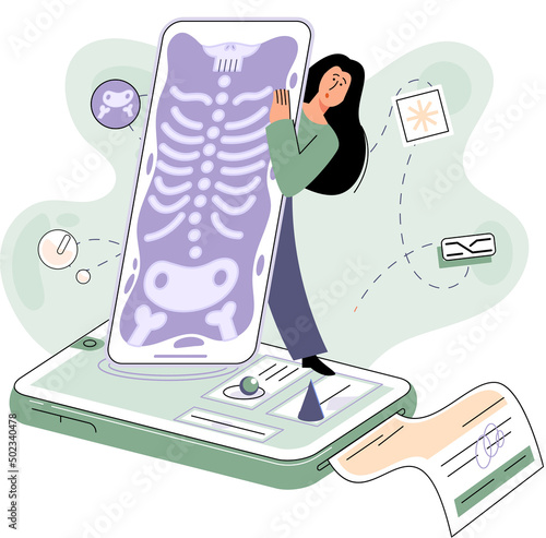 Online medical consultation and support metaphor. Online doctor. Healthcare services, Ask doctor. Tele medicine e-health service. Therapist videocalling phone screen. Diagnosis treatment of patients