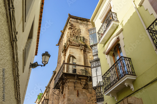 Low angle view of a historic palace of Godoy in Caceres old town photo