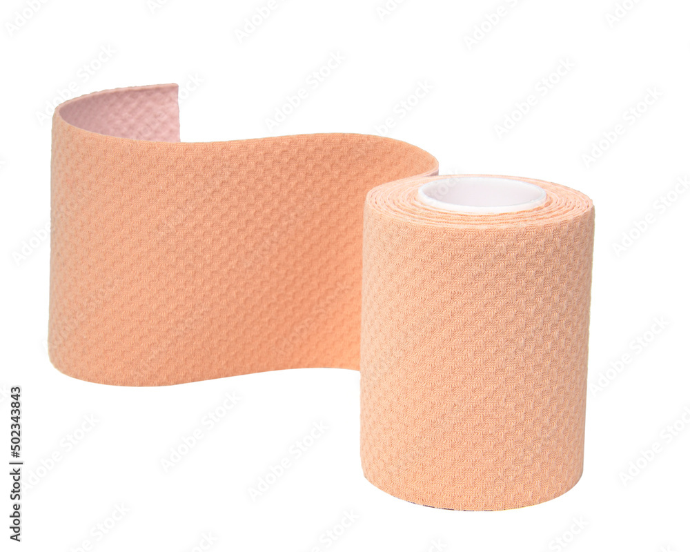 Bandage medical tape beige rolled isolated on the white background Bandage medical tape beige rolled isolated on the white background