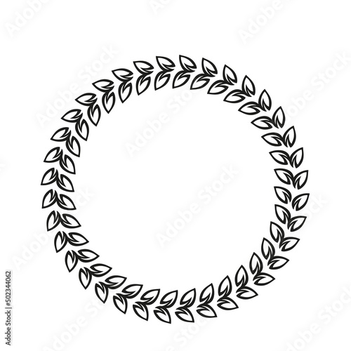 Laurel, outline icon. First place winner, award, laurus. Drawn monochrome round frame of triumph first place simple vintage engraving style. Vector illustration.