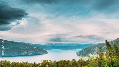 Utvik, Sogn Og Fjordane County, Norway. Norwegian Mountain Lake Landscape. The Innvikfjord Is A Sub-fjord Of Nordfjord In The Municipality Of Stryn In Sogn Og Fjordane. 4k.