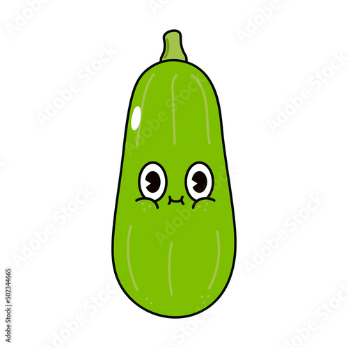 Cute funny vegetable marrow character. Vector hand drawn traditional cartoon vintage, retro, kawaii character illustration icon. Isolated on white background. Vegetable marrow character