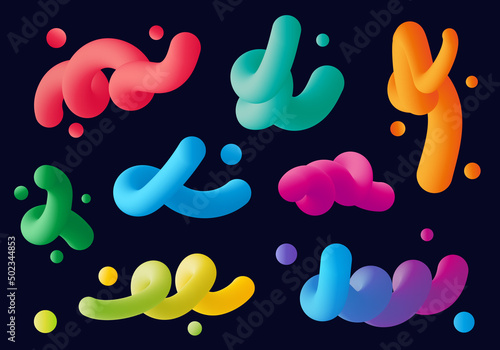 Set 3d abstract colorful twisted liquid shapes. Creative design elements. Vector modern gradient shapes elements for banner, background, poster 