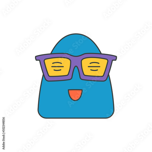 Cheerful funny germ abstract character in sunglasses smiling blue microbus alien pop art vector