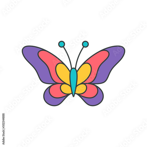 Bright multicolored butterfly winged psychedelic insect pop art groovy style t shirt print vector