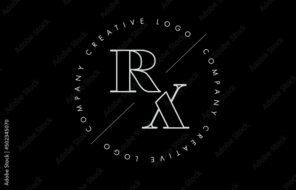 Outline RX r x letter logo with cut and intersected design and round frame on a black background. Outline RX r x letter logo with cut and intersected design and round frame on a black background.