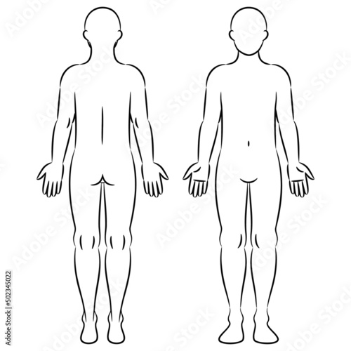 黒の線で描かれた白黒の人体のイラスト/男性
