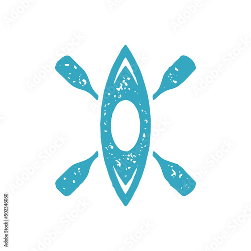 Top view sports boat with two crossed paddles blue grunge texture vector illustration